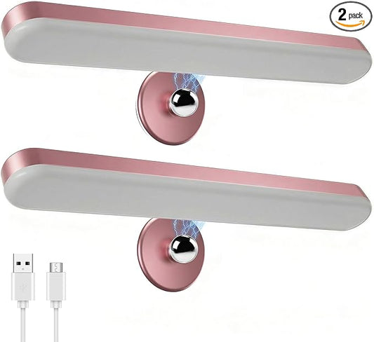 Benreom 2 Pack Wireless Vanity Lights for Mirror, Rechargeable Battery Operated Makeup Light, Adjustable Light Bar, Magnetic Stick on LED Lighting Bathroom Decor Accessories, Pink