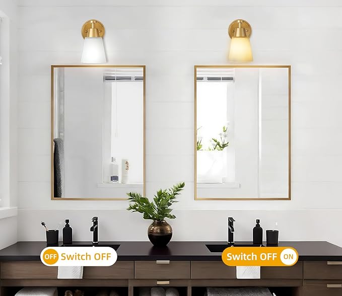 Modern Bathroom Light Fixtures,1-Light Brushed Gold Vanity Light Wall Sconce Vintage with Milk Glass