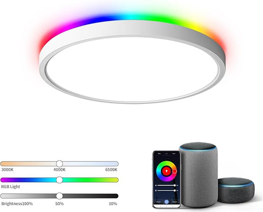 TALOYA Smart Ceiling Light Fixture 10 Inch Flush Mount Led with RGB Night Light, Compatible with Alexa Google Assistant, 2.4G WiFi Ceiling Mount Lamp for Kids’ Room