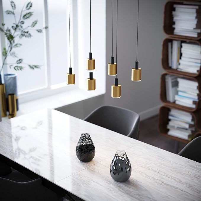 Virgo 6 Mini Pendant Lighting Black-Brass - LED Hanging Light Fixture for Kitchen Island, Bar, Foyer - Cluster Pendants - Dimmable, Adjustable Wire, Lamp Bulb Included
