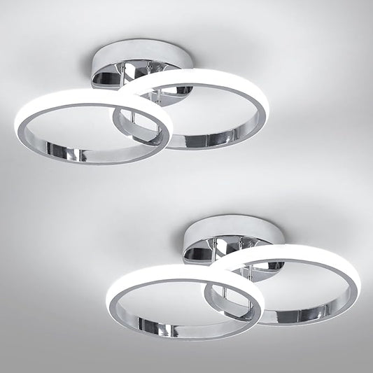 CANEOE 2 Packs Modern Led Ceiling Light Fixtures, 6000K Cool White Hallway Light Fixtures Ceiling, Bathroom Close to Ceiling Lights for Corridor Stair Aisle Lamps (Chrome, 2 Packs)