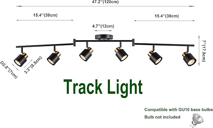 6 Light Foldable Track Lighting Kit, Matt Black Brass Finish Adjustable with Moden Flush Mount Ceiling Spotlight for Kitchen,Dining,Living Room,Home Improvement