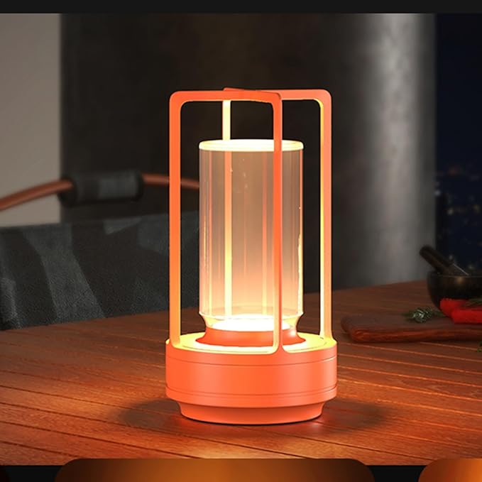 Portable Table Lamp for Indoor/Outdoor, Rechargeable Cordless Desk Lamp with Touch Sensor, 3 Way Dimmable Suitable for Bars/Cafes/Restaurants/Bedrooms/Camping Sites (Orange)