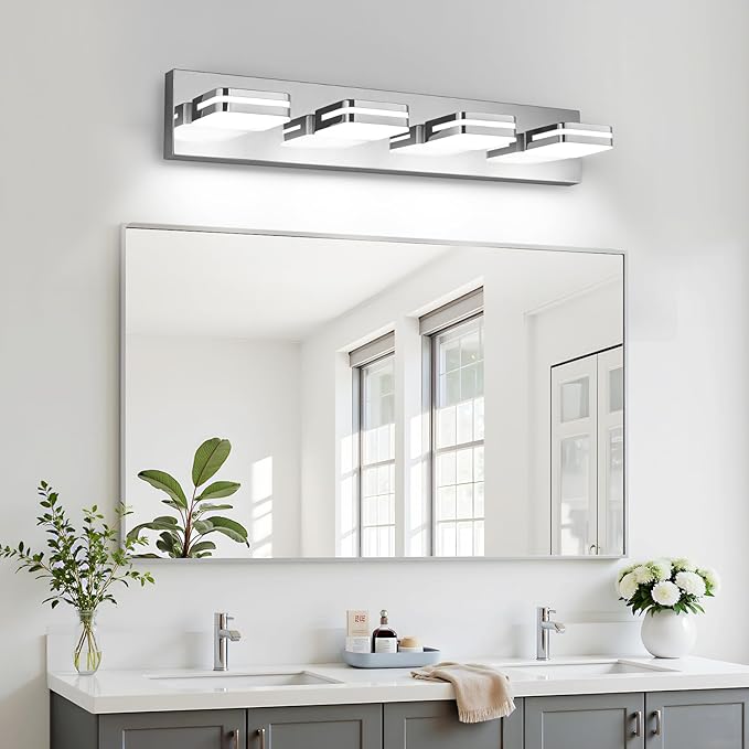 360° Rotate LED Bathroom Vanity Light Fixtures, 1600LM Acrylic Chrome Vanity Lights for Bathroom, Modern Wall Lighting Fixtures Over Mirror Kitchen Living Room Hallway (Natural White Light 5000K)