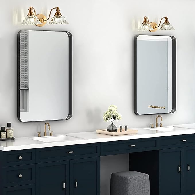 XIEDUN Bathroom Vanity Lights Over Mirror Vintage Bathroom Light Fixtures 2 Light Brass Vanity Lights for Vanity Lighting Fixtures
