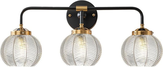 Bathroom Vanity Light fixtures 3 Light Glass Globe Wall Sconce Lights Black Wall Mount Light with Clear Glass Shade, Mid Century Modern Wall Sconce for Over Mirror Bedroom Hallway (3-Lights)