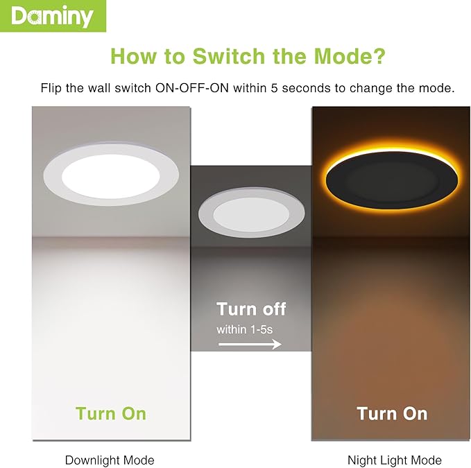 DAMINY 12 Pack 6 Inch 5CCT LED Recessed Light with Night Light,Ultra-Thin,Canless recessed Lighting 6 in,12W=110W,1000LM,Dimmable Wafer Lights,ETL Certificated