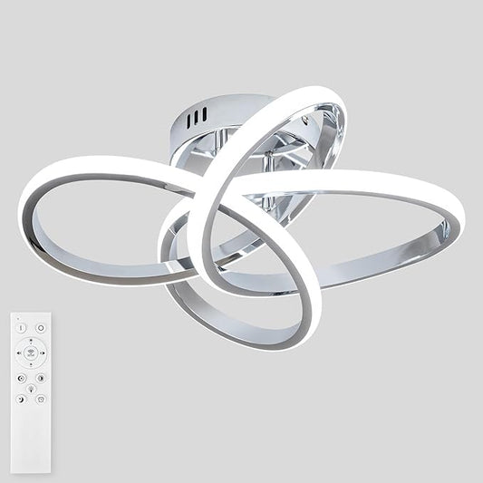 Modern LED Ceiling Light with Remote Control, Stepless Dimming, 3000-6000K Selectable, 36W, Dimmable LED Chandelier for Bedroom, Bathroom, Entryway, Hallway, Chrome Finish