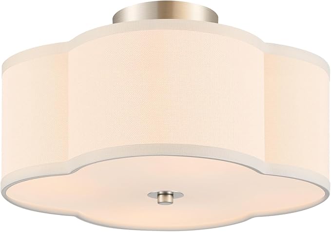 VONLUCE Semi-Flush Mount Ceiling Light, 12.8" Modern 4-Light Ceiling Light Fixture with White Clover-Shaped Shade 4 E26 Sockets for Bedroom Entryway Living Room, Nickel Finish, ETL Certificated