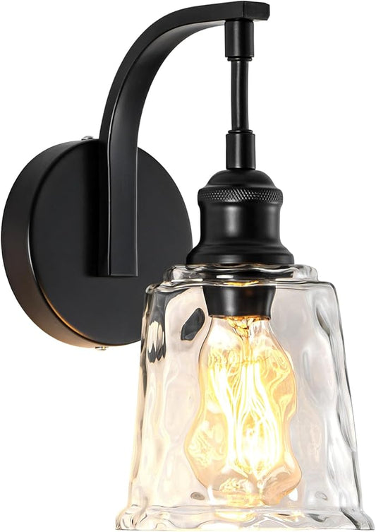 Blck Wall Sconce, Modern Matte Black Sconces Wall Lighting, Vintage Glass Light Fixtures for Bathroom Vanity Mirror Living Room Bedroom Kitchen Hallway Stairway E26 Hardwire