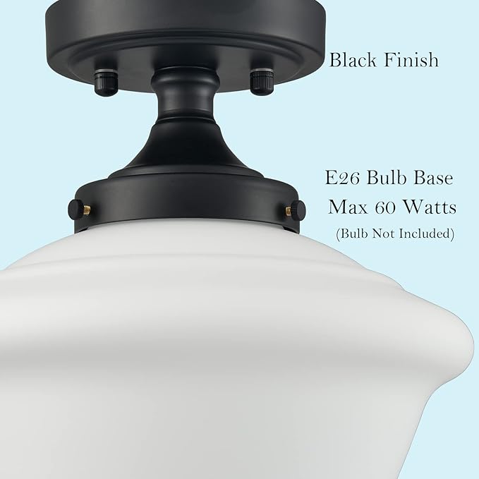SAMTEEN Modern Black Semi Flush Mount Ceiling Light Schoolhouse Light Fixtures White Glass Ceiling Light Matte Black Flush Mount Light for Bedroom Hallway Kitchen Foyer Living Room