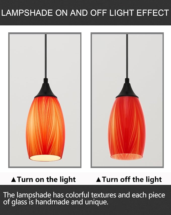 ANYLOVE Vintage Art Orange Pendant Lighting,3-Pack Hand Glass Hanging Light Fixture,Adjustable Cord for Kitchen,Hallway,Dining Room