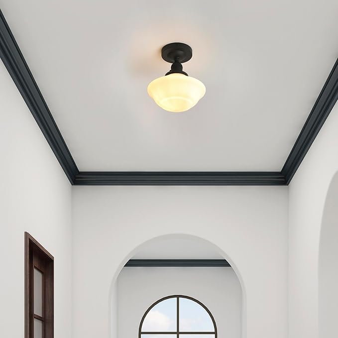 Pathson Vintage Flush Mounted Ceiling Lighting with Milk White Glass Shade, Mid-Century Style Ceiling Light Fixture for Hallway Foyer Loft Living Room Bedroom