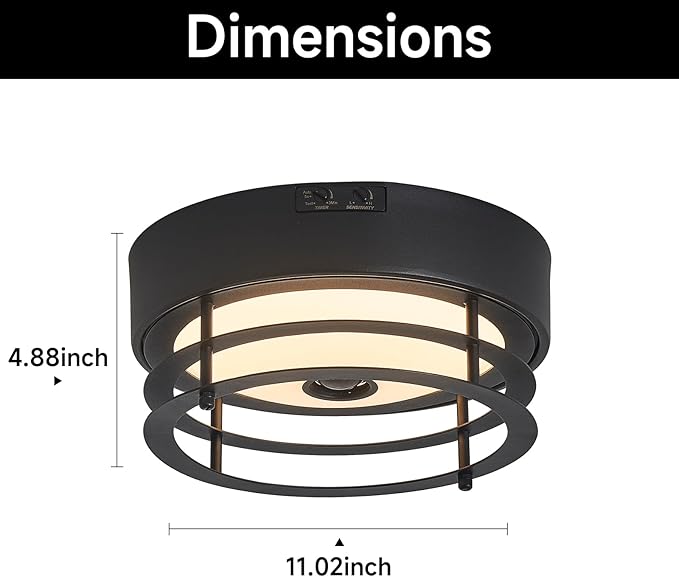 Yisuro Outdoor Ceiling Light with Motion Sensor Flush Mount Farm House Porch Light Ceiling Mount LED Light Fixture - Adjustable 3 Modes Sensor for Patio,Garage (Black)