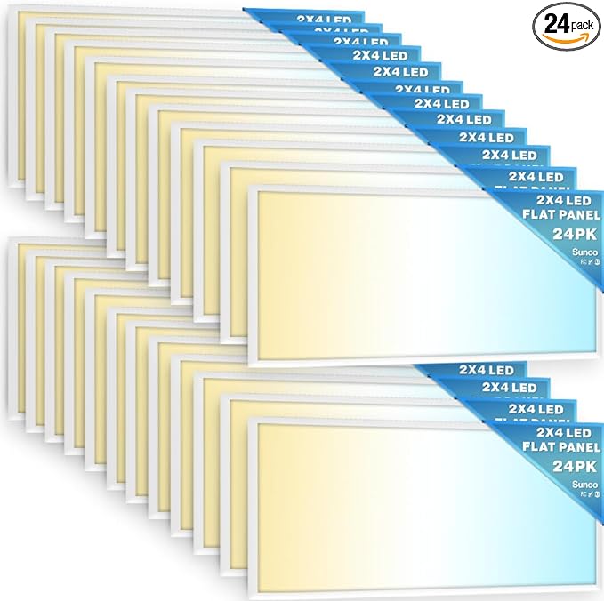 Sunco 24 Pack 2x4 LED Flat Panel Light Drop Ceiling Office Shop Commercial Warehouse Fixture, 5500 Lumens, Selectable Features, 30W/40W/50W, 4000K/5000K/6000K, Dimmable (0-10V), Dustproof ETL.