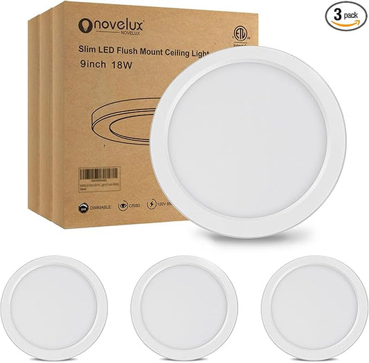 ETL Certified 9 inch LED Ceiling Light Flush Mount, Ultra Slim 0.63" Thick Round Flat Panel Ceiling Lamps 5000K Daylight Dimmable Ceiling Lights for Bedroom, Bathroom, Kitchen 3 Pack White