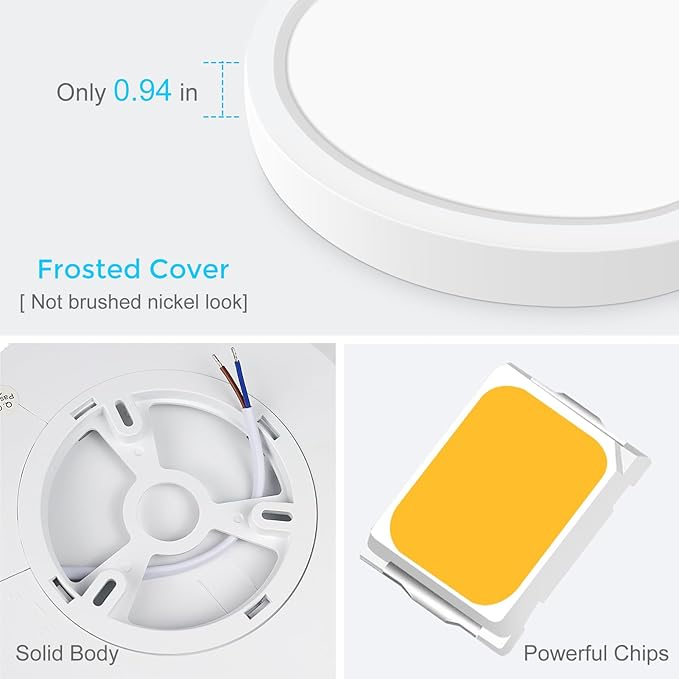 LightingWill 7 Inch LED Flush Mount Ceiling Light Fixture, 6000K Cool White, 1500LM, 12W, Flat Modern Round Lighting Fixture, 120W Equivalent White Ceiling Lamp for Kitchens, Bedrooms.etc.