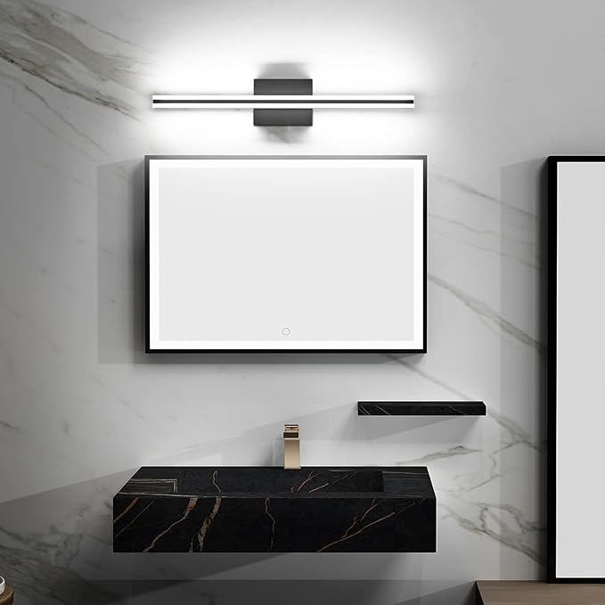 SOLFART 24 Inch Bathroom Vanity Light, Dimmable Black LED Bathroom Lighting Fixture, Modern Mirror Light for Makeup & Shaving