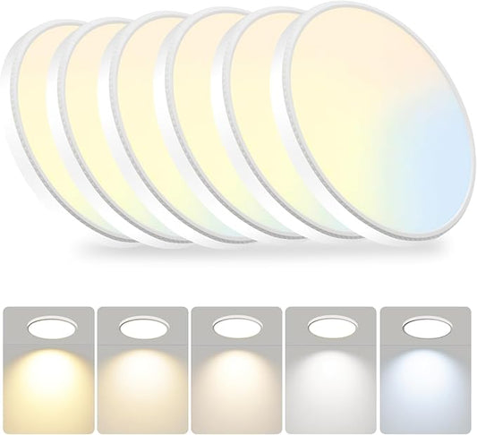 12Inch Dimmable LED Ceiling Lights - Selectable Color (5 Colors) Flush Mount - Ultra Thin (0.87Inch) Living Room Lights (White, 12in-6Pack)