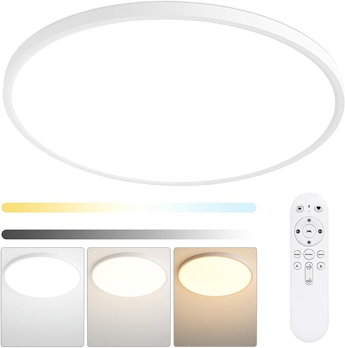 20 Inch Large LED Flush Mount Ceiling Light Fixtures - 48W Dimmable Kitchen Ceiling Light with Remote, 4800lm, 3000K/4500K/6000K Adjustable LED Ceiling Lamp for Bedroom, White