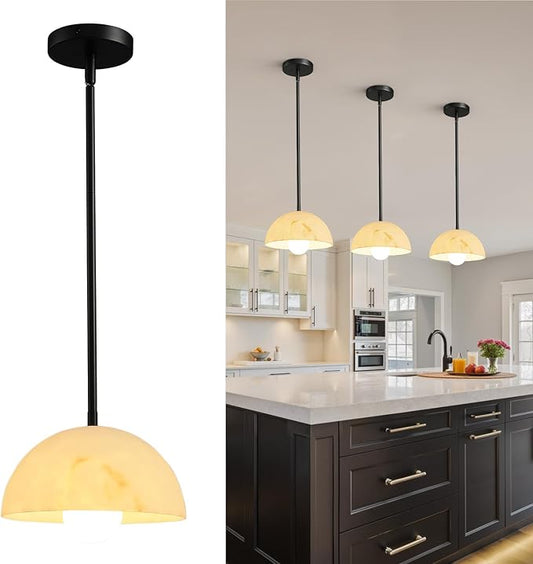 Modern Pendant Light Fixtures: 10 Inch Resin Shade Mid Century Chandelier - Adjustable Black Pendant Lighting for Kitchen Island Living Room Bedroom