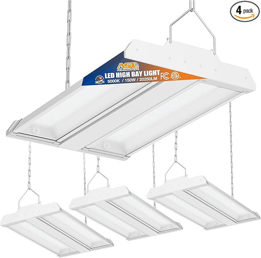 Allsmartlife LED Linear High Bay Light 4-Pack, 150W 20250LM 0-10V Dimmable 5000K Daylight, Adjustable Tilt Hanging LED High Bay Shop Lighting Fixtures for Garage Warehouse Workshop, ETL