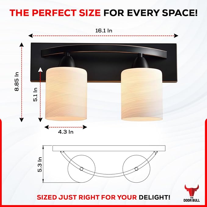 The Door Bull Modern 2-Light Bathroom Vanity Light – Oil Rubbed Bronze Fixture with Frosted Glass Shades, E26 Socket – Wall Sconce for Mirror, Bathroom, Kitchen, Hallway, Entryway