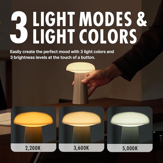 LUMENA Space M1 Portable Table Lamp | Rechargeable LED Bedside Lamp with Detachable Shade, 3 Brightness Levels, 3 Light Modes, 5000mAh Battery, Wireless Mood Light for Room Decor (Dark Blue)