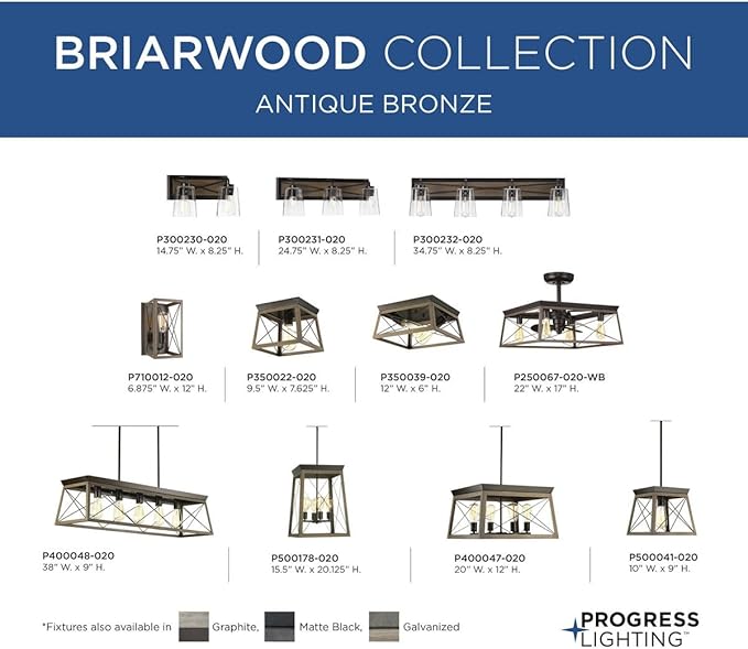 Progress Lighting 2-Light Ceiling Light, Flush Mount Ceiling Light Fixture for Interior Kitchen Lights, Hallway, Bedroom, Living Room, 12-Inch by 6-Inch, Briarwood Collection, Antique Bronze