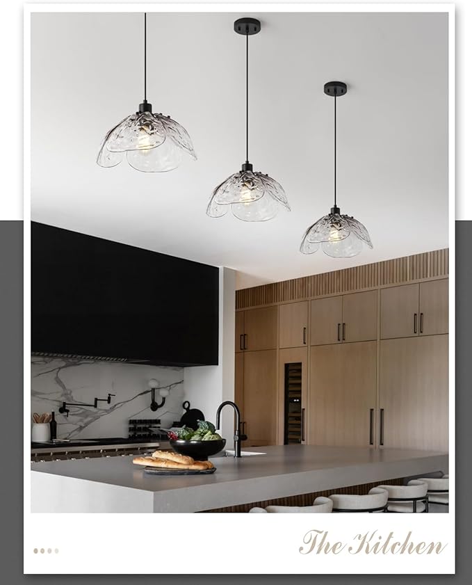 Vintage Gradient Smoke Gray Pendant Light,Black Pendant Lighting Fixture with Handmade Leaf Glass for Bedroom,Kitchen,Hallway,Entryway