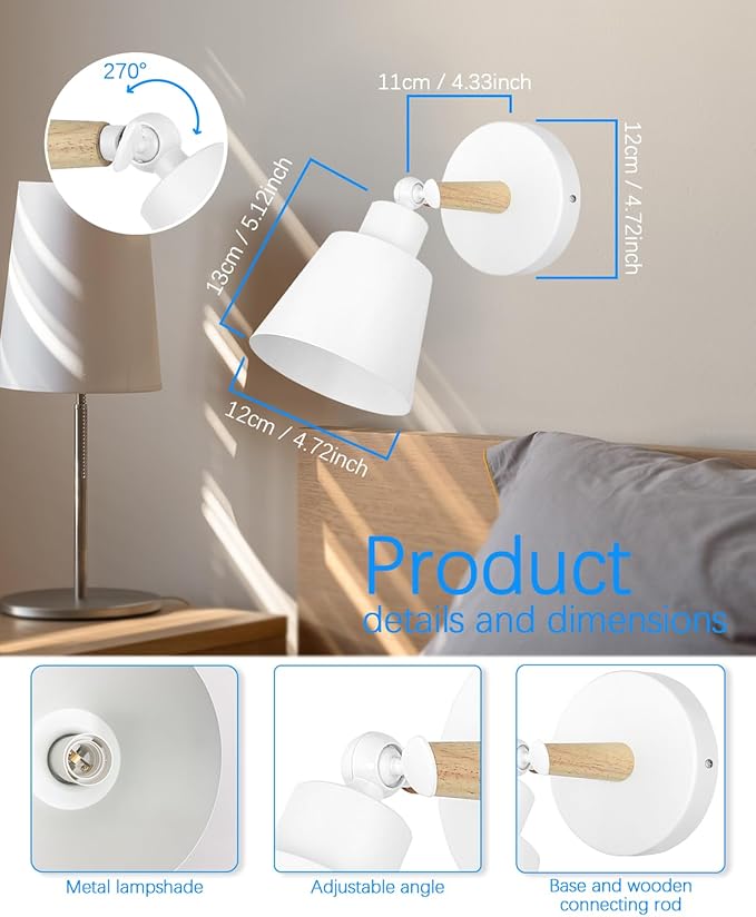 White Battery Operated Wall Sconce Set of Two, Easy to Install Wireless Lights for Wall, Remote Control Dimmable LED Lights, Auto Timer Wall Lamp Fixtures for Bedroom, Gallery, Living Room, RV…