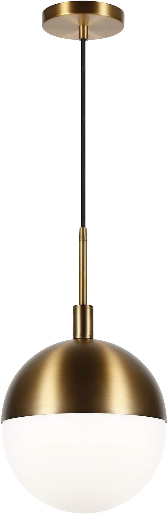 Henn&Hart 10" Modern Pendant Light Fixture with White Milk Glass Globe Shade and 8' Adjustable Cord for Kitchen Island, Dining Room or Game Room, Gold