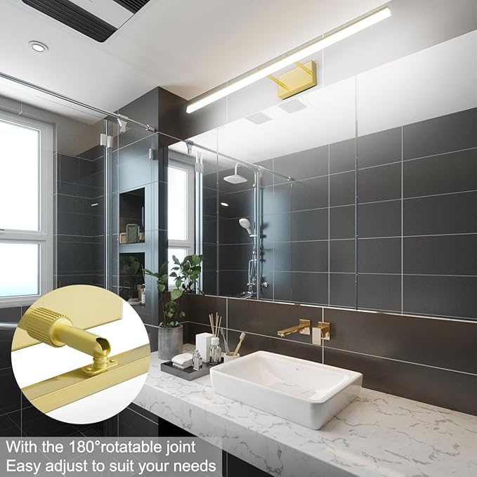 Aipsun Brushed Brass Vanity Light Fixtures 40inch Modern LED Bathroom Fixtures Gold Vanity Lighing for Bathroom Wall Light Fixtures 5500K