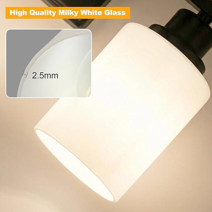 Unicozin 3-Light Bathroom Light Fixtures, Modern Black Vanity Light Over Mirror, Wall Sconces with Milky White Glass Shades for Living Room Bedroom Hallway E26 Base