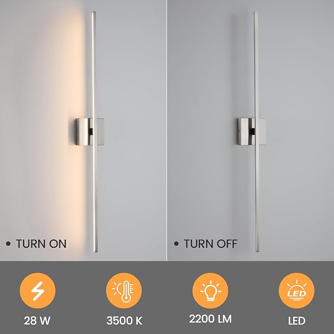 Bathroom Lighting Fixtures Over Mirror - 39 Inch Brushed Nickel Vanity Lights for Bathroom 28W Dimming LED Vanity Light Bar 3500K Modern Wall Sconce Lighting for Mural