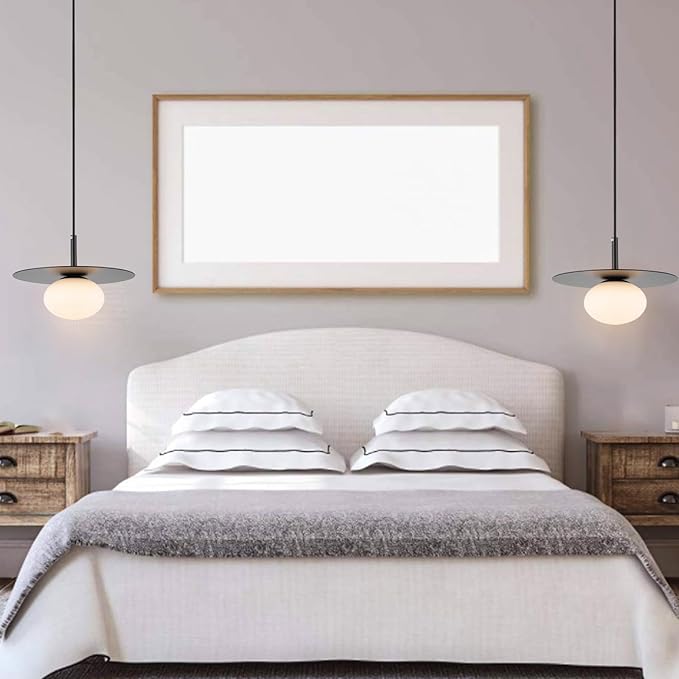 BYOLIIMA Modern Globe Pendant Lighting Milky White Glass Shade Matte Black Farmhouse Pendant Light 11.81" Dome Industrial Mid Century Hanging Ceiling Light Fixture Kitchen Island Dinning Room Bedroom