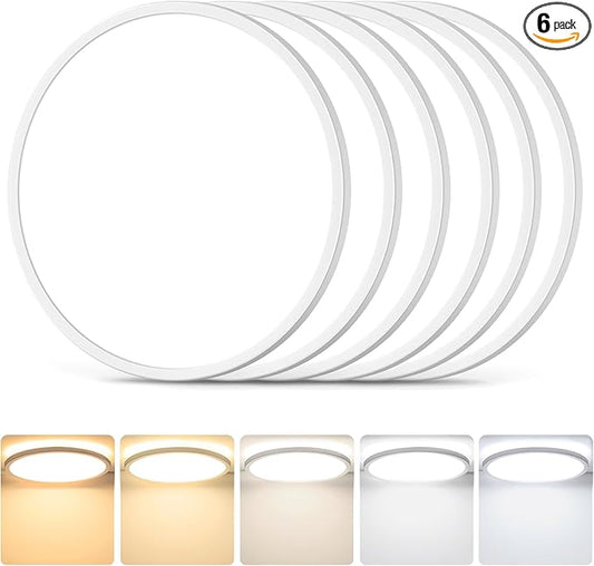 GoBright 6-Pack 12 Inch Dimmable Flush Mount LED Ceiling Lights, 24W 3200LM Super Slim Round Light Fixtures, 3 Color Temperature in One (2700K/3000K/4000K/5000K/6500K) Hardwire Ceiling Lamp for Porch