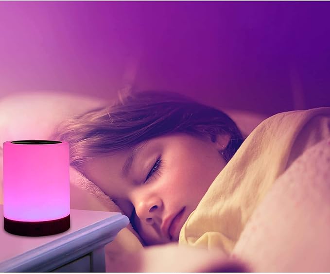 UNIFUN Touch Control Night Light - Rechargeable Bedside Table Lamp with Dimmable Warm White (2800K-3100K) & RGB Color Changing, Portable Cordless LED Lamp for Bedroom, Nursery, Living Room