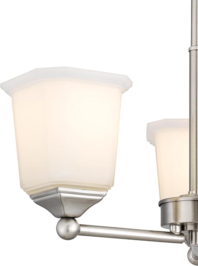 Tawson Nox 3-Light Chandelier Pendant Ceiling Light Brushed Nickle White Glass Shade Adjustable Height for Hallway, Entryway, Passway, Dining, Bedroom, Kitchen, Balcony Living Room