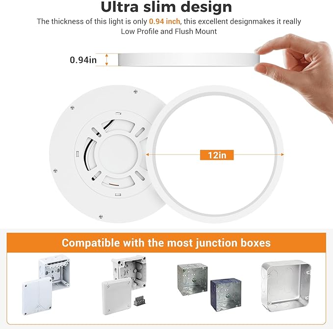 3 Pack Flush Mount Ceiling Light Fixtures - 3000K-4000K-6500K & 100W Equivalent Flat led Lights for Room Ceiling,12 Inch Ultra Thin Round White Ceiling Lights for Living Room,Bedroom,Kitchen,Bathroom