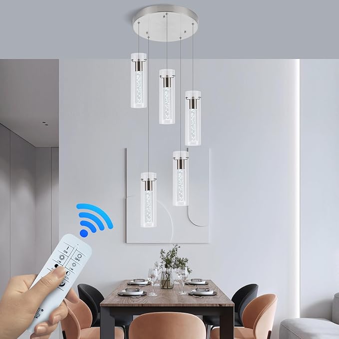 Pendant Lights Kitchen Island Brushed Nickel, 3000K-6000K Dimmable LED Pendant Light Fixtures with Remote, Modern Kitchen Pendant Lighting Over Island for Dining Room & Bar Counter