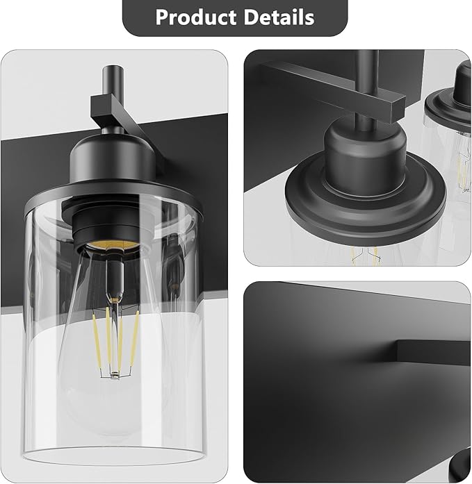 Lanhall 5-Light Black Bathroom Light Fixture Over Mirror Modern Farmhouse Bathroom Vanity Light Vintage Wall Lighting with Clear Glass Shade for Bathroom, Bedroom, Hallway, Cabinet