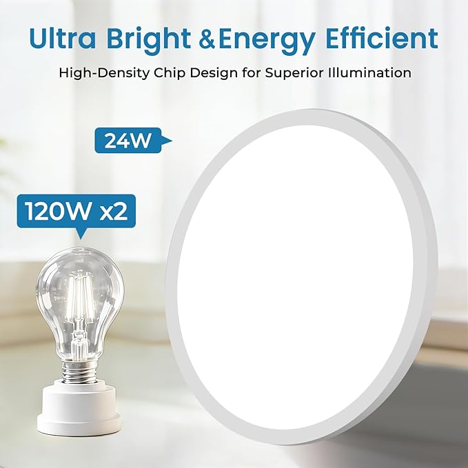 6Pack 12 Inch Slim Dimmable LED Flush Mount Ceiling Light Fixture, 24W=2640LM & 5CCT Selectable (2700K-6500K), Low Profile House Upgrade Led Light for Hallway, Porch & Closets, White
