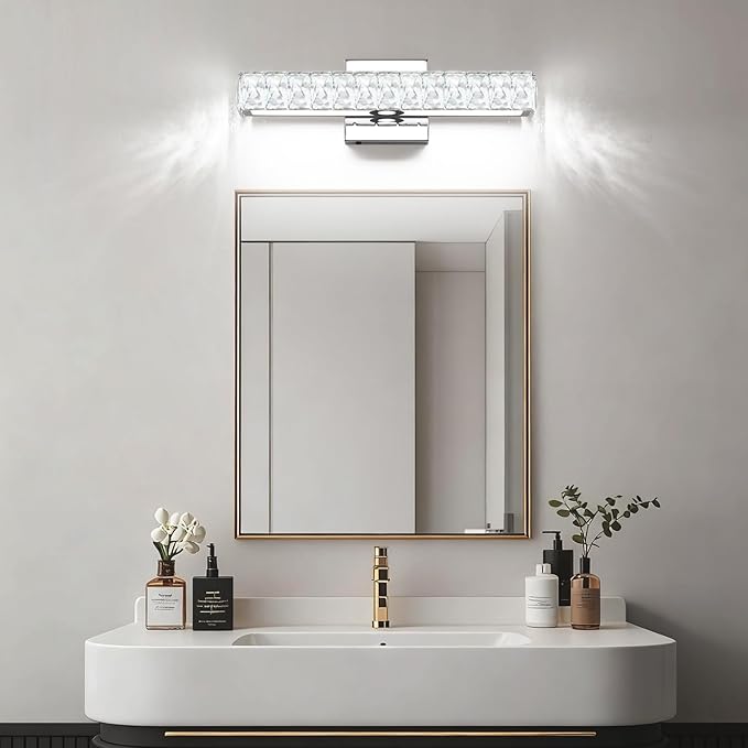 SOLFART Crystal Vanity Lights for Bathroom, 5 Color Adjustable Dimmable,16.5 Inch LED Bathroom Vanity Light Fixtures 5CCT