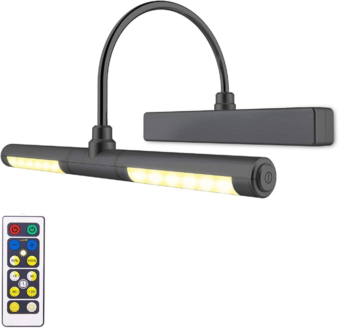 LUXSWAY Wireless Picture Light Battery Operated, Remote Control Painting Light with Rotatable Head, Dimmable and Timer Off, Wall Art Lights for Pictures Painting Artworking Display-Black