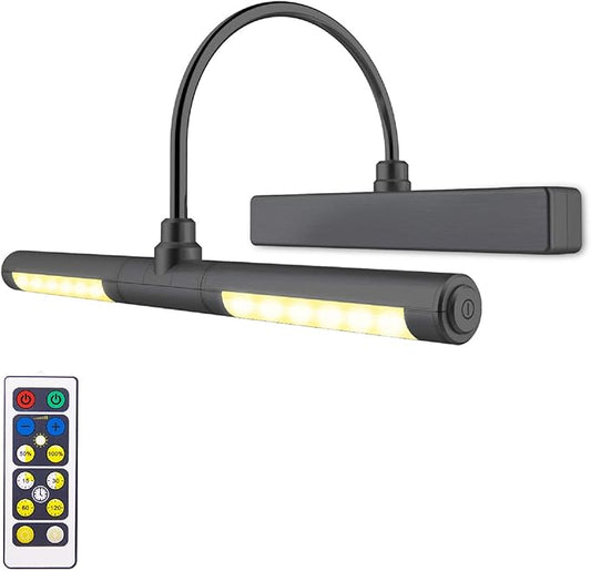 LUXSWAY Wireless Picture Light Battery Operated, Remote Control Painting Light with Rotatable Head, Dimmable and Timer Off, Wall Art Lights for Pictures Painting Artworking Display-Black