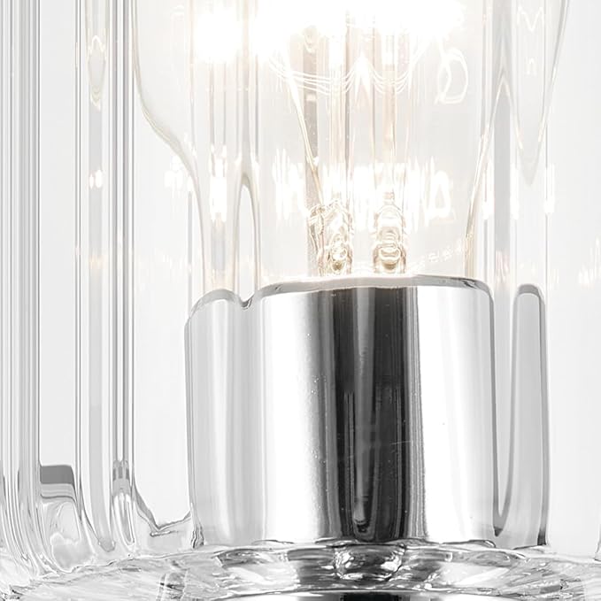 Kichler Gioe 5" 1-Light Wall Sconce with Clear Fluted Glass in Chrome, Damp Rated, for Powder Room, Kitchen, Hallway, Bedroom, Fireplace, (5" W x 9.5" H), 55224CHFLU