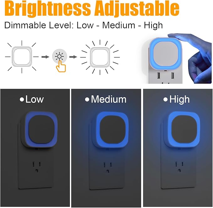 YUNLEX 4 Pack Azure Night Light, Crisp Modern Glow with Dimmable Soft Light & Indirect Reflection, Auto Dusk to Dawn Sensor, Plug in LED Nightlight for Bathroom,Toilet, Kitchen Counter, Modern Decor