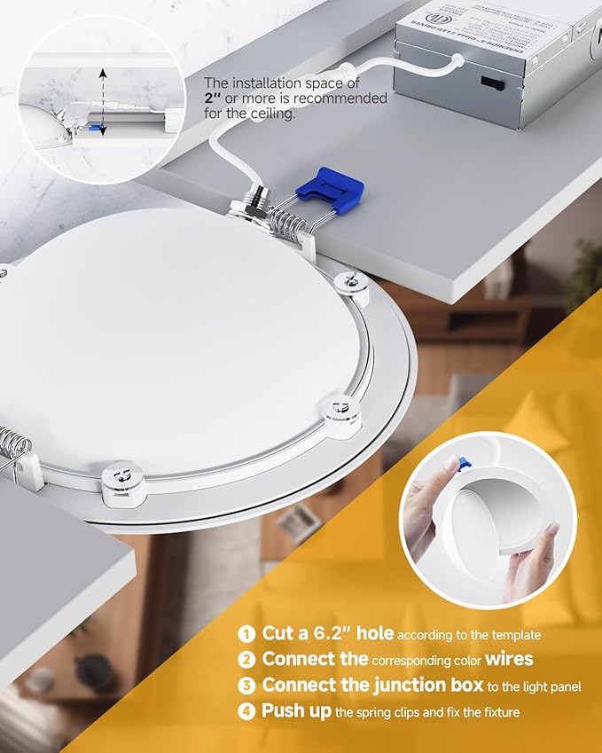 Ensenior 6 Pack 6 inch 5CCT LED Eyeball Recessed Lighting, 360°+90° Rotatable, Dimmable Gimbal Recessed Lights, CRI90+, Canless Angled Adjustable Ceiling Downlight, 1300LM, 12W=115W, 120V - ETL&FCC
