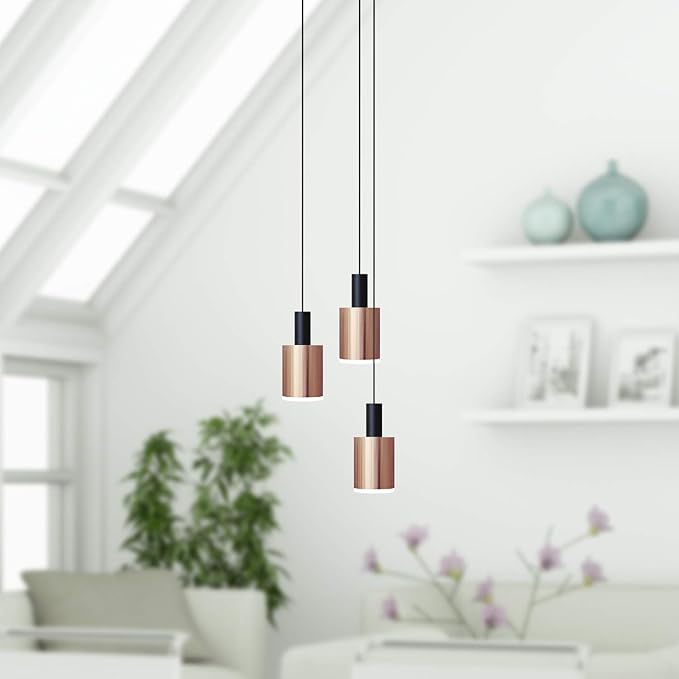 Virgo 3 Mini Pendant Lighting Black-Copper - LED Hanging Light Fixture for Kitchen Island, Bar, Foyer - Cluster Pendants - Dimmable, Adjustable Wire, Lamp Bulb Included